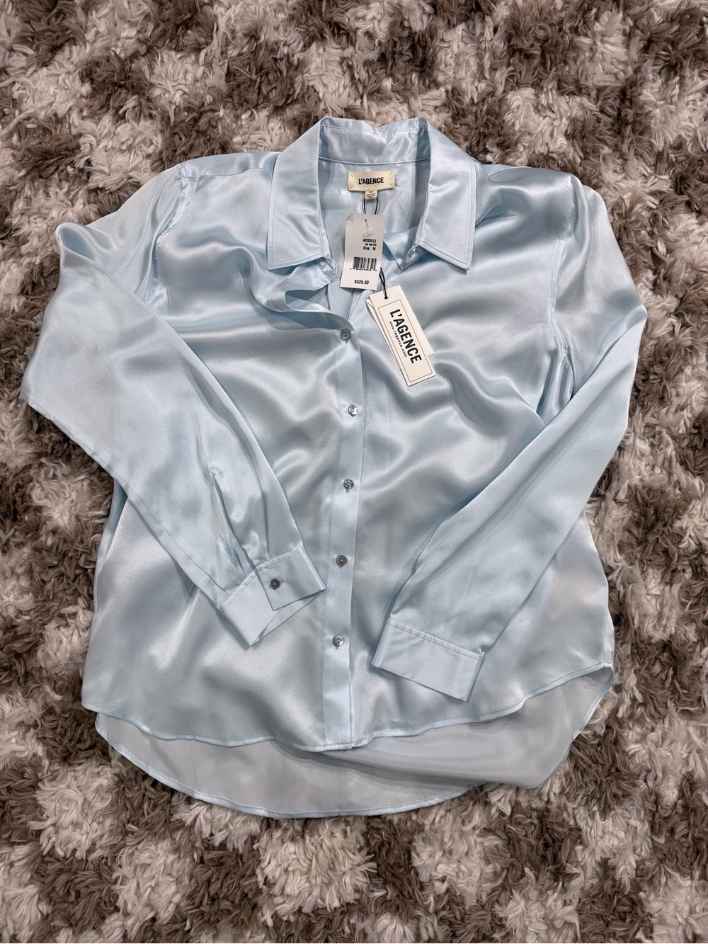 L'AGENCE Ice Water Satin Button-Down Shirt